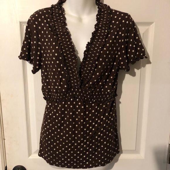 BCBG Max Azria Brown Polka Dot Top sz S - Picture 1 of 3